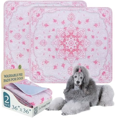 Homimp Washable Pee Pads for Dogs, 2 Pack Reusable Puppy Pads Waterproof, Absorbent and Leakproof Dog Pee Pads, Non Slip Puppy Training Pads, Pet Mat for Floor,Crate,Couch,Whelping,Pink, 36"x36"