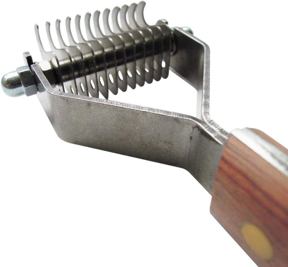 Mars Coat King Double Wide Dematting Undercoat Grooming Rake Stripper Tool for Dogs and Cats, Stainless Steel with Wooden Handle, Made in Germany, 12-Blade
