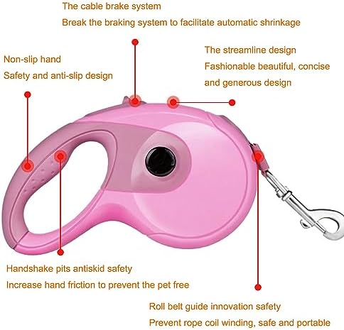 Retractable Dog Leash, 9.8FT Dog Walking Leash for Small Medium Dog Up to 45lbs, One-Handed Brake, Pause, Lock, No Tangle Nylon Tape, Anti-Slip Handle, Pink 3M