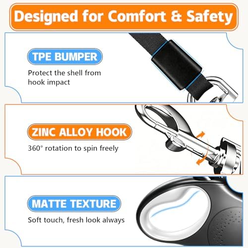 Retractable Dog Leash, 16 FT Strong Nylon Tape for Small and Medium Dogs up to 55 lbs, 360° Tangle-Free Design, One-Hand Brake & Lock with 3 Control Modes, Ergonomic Non-Slip Handle