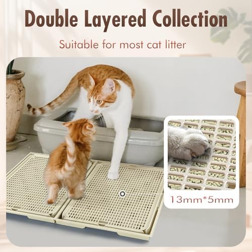 2Pack Cat Litter Box Step, Cat Litter Catcher, Expandable Interlock Litter Mat, Washable Easy Clean, Waterproof & Urine Proof, Khaki