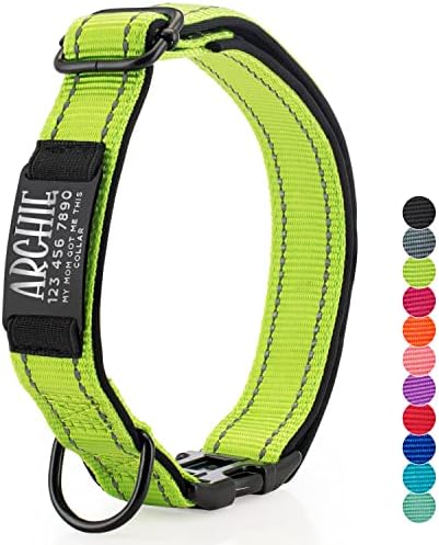 UPDATED - Personalized Dog Collars and Engraved Nameplate ID Tag, Reflective Nylon Dog Collar, Customizable in 11 Colors, 4 Adjustable Sizes, 16 Fonts, Dog Collar for Large, Small, Medium Dogs - Green