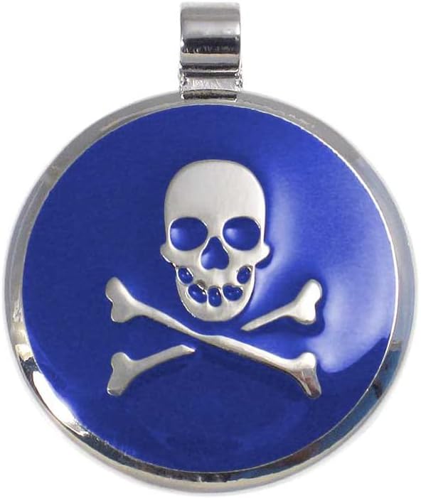 LuckyPet Pet ID Tag - Skull & Crossbones Jewelry Tag - Dog Tags & Cat Tags - Custom Engraved on Back Side - Size: Large, Color: Blue