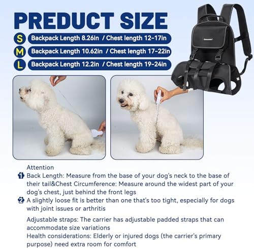 Dog Backpack, 3 Use Ways Spine-Friendly Dog Carriers for Small Medium Dogs, Legs Out Pet Carrier with Safety Straps, Buckle Support, Comfort for Travel, Hiking, Biking, Large