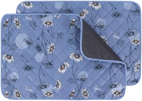 IEUUMLER Washable Pee Pads for Dogs, 2 Pack Non-Slip & Waterproof Pack Whelping Pad, Reusable Washable Puppy Potty Training Pad with Fast Absorbent for Playpen EU007 (Gray Blue Daisy, 24"X18"-2pcs)