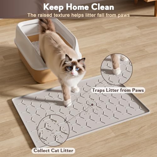 Garoopion Silicone Cat Litter Mat 24×16 inch, Easy to Clean, Gray