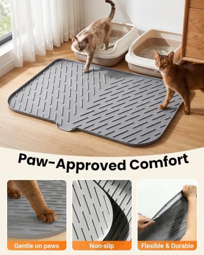 XL Silicone Cat Litter Mat, 40 x 28 Inch, Large Litter Box Mat, Gray
