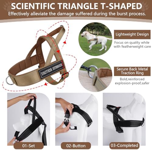 Dog Harness, Upgraded Escape Proof Adjustable Vest Puppy Outdoor Walking, Soft Breathable Jacket with Reflective Strips for Dark Night (Khaki, M)