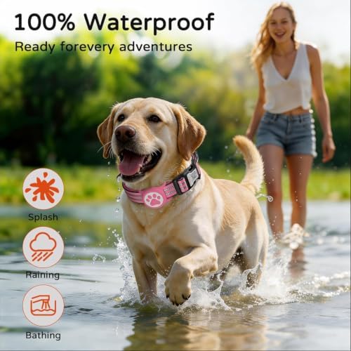 Waterproof AirTag Dog Collar with QR Code Dog Tag, Rose Red02 M