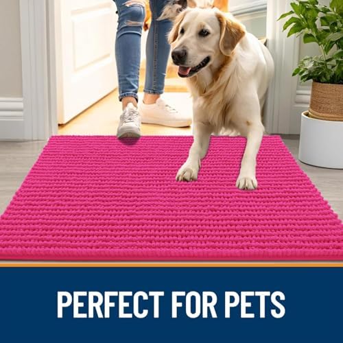 OLANLY Dog Door Mat for Muddy Paws 44x24, Extra Absorbent Chenille Mud Mat