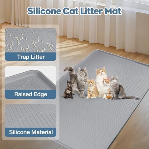 Lorvain Cat Litter Mats,45"x30" Extra Large Silicone Cat Mat for Litter Box