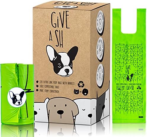 Certified Home Compostable Dog Poop Bags with Handles, 120 Bags (10 Rolls)