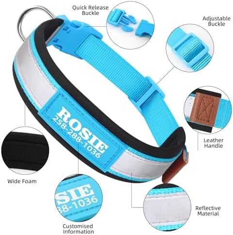 Personalized Dog Collar,Custom ID Collar with Pet Name and Phone Number,Adjustable Reflective Nylon Collar-5 Colors Soft Padded Dog Collar for Small Medium Large Dogs(UV Print)