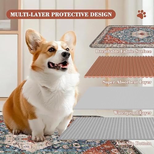 Washable Pee Pads for Dogs, 2 Pack Reusable Puppy Pads Absorbent Training Pads for Dogs Waterproof Dog Mat Non-Slip Whelping Pet Mat (Red, 36“×41”-2Pack)