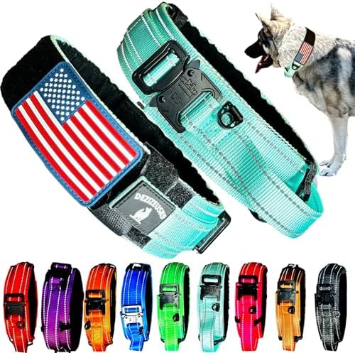2-Inch Wide Tactical Dog Collar with Control Handle, Adjustable for Medium & Large Dogs, Military Style with Heavy-Duty Metal Buckle, USA Flag Patch & Customizable Name Plate, Training & Everyday Use