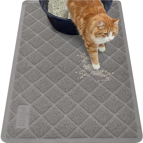 GORILLA GRIP Cat Litter Box Mat, Coiled Mesh Trapping Mats, 40x28 Gray