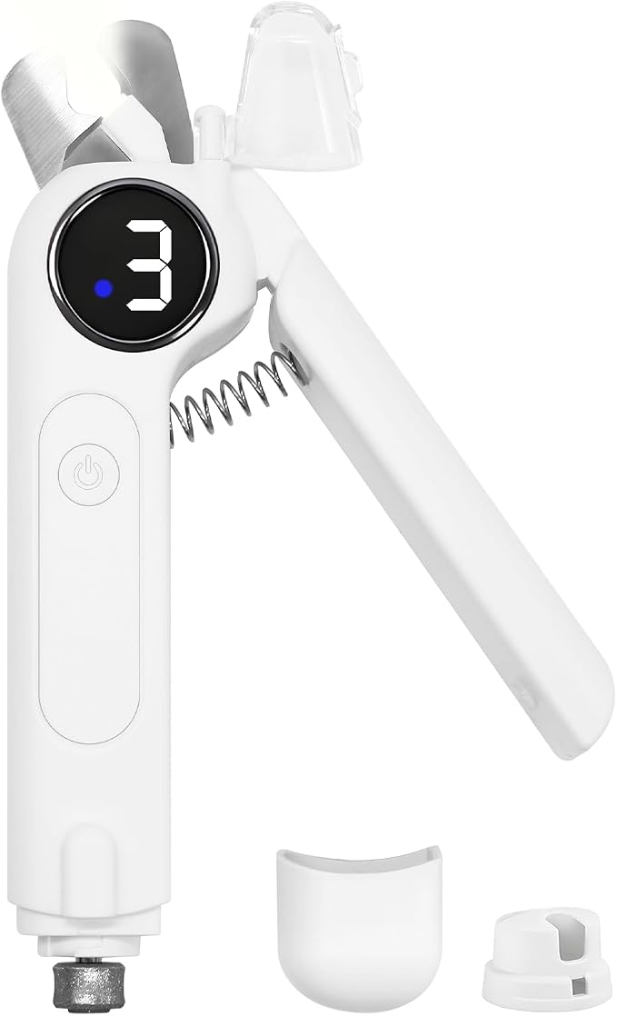 Dog Nails Clippers & Grinders - 2in1 Trimmer with LCD Display and LED Lights Cat Claw Nail File with Protective Guard Rechargeable Electric Pet Toenail Silent Grooming Pro