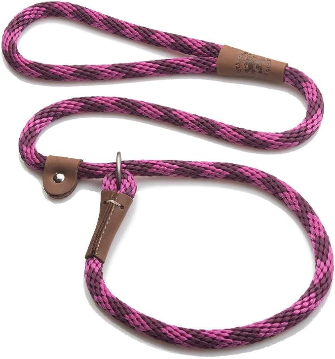 Mendota Pet Slip Leash - Dog Lead and Collar Combo - Made in The USA - Diamond Ruby Rasp/Burgundy, 1/2 in x 6 ft - for Large Breeds