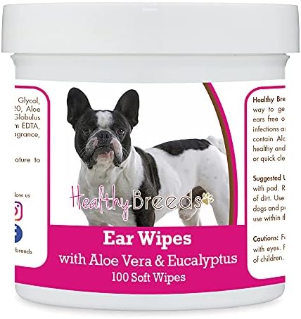 Healthy Breeds French Bulldog Ear Cleaning Wipes with Aloe & Eucalyptus for Dogs 100 Count