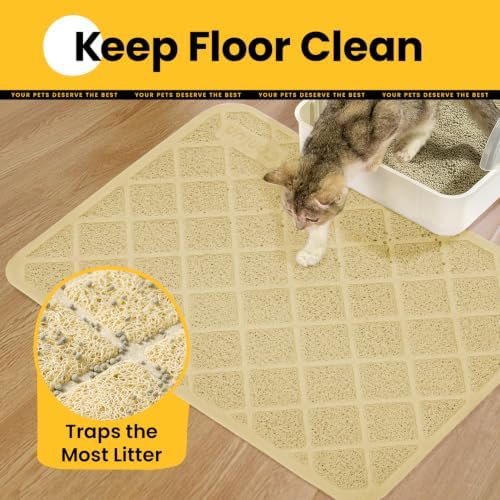 Conlun Cat Litter Mat Litter Trapping Mat, Premium Durable PVC Grid Mesh with Scatter Control, Non-Slip, Less Waste Cat Litter Box Mat, Soft on Kitty’s Paws, Urine Waterproof, 24" x 17" Beige