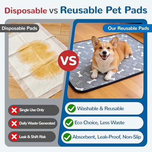 BAEJMJK Washable Dog Pee Pads, Reusable Dog Crate Mats Puppy Training Pads, 4-Layer Super Absorbent Waterproof Non-Slip Leak-Proof Ideal for Potty, Crate, Playpen & Travel(18"x24",Gray 2-Pack)