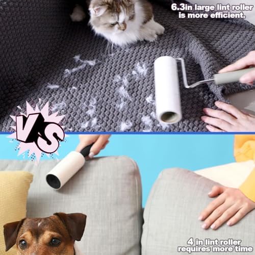 Large Lint Rollers for Pet Hair Extra Sticky，6.3'' Wide Refills