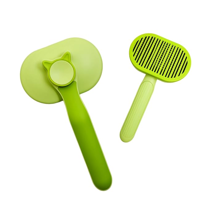 Self Cleaning Slicker Brush for Dogs and Cats | 2 in 1 Grooming Tool, Removes Loose Undercoat Tangles, Shedding Hair, Massage Bristles, Anti-Slip Handle, Long and Short Hair