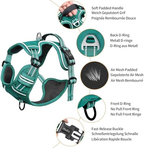 HEELE Dog Harness for Medium Dogs No Pull Dog Vest Harness with Soft Padded Handle Reflective for Outdoor Training, Grass Green, M
