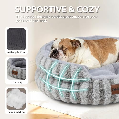 Washable Round Cat Bed Puppy Bed, Soft Corduroy Fleece Pet Bed