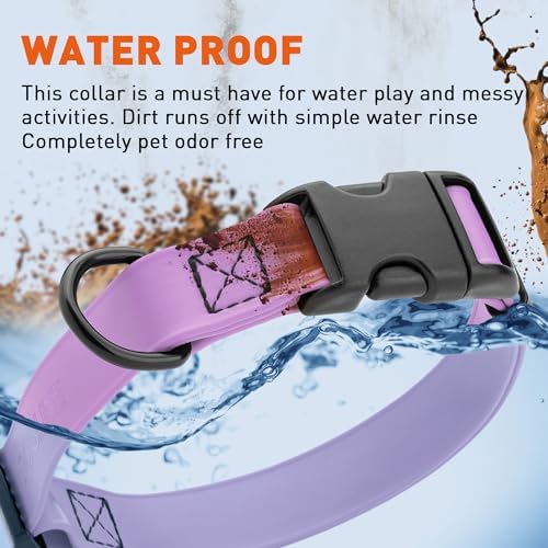 Dogline Biothane Waterproof Dog Collar with Quick Release Buckle Strong Coated Nylon Webbing with Odor- Proof for Easy Care Easy to Clean Fits Small Medium Large Dogs, Amethyst Purple 5/8" W 9-14" L