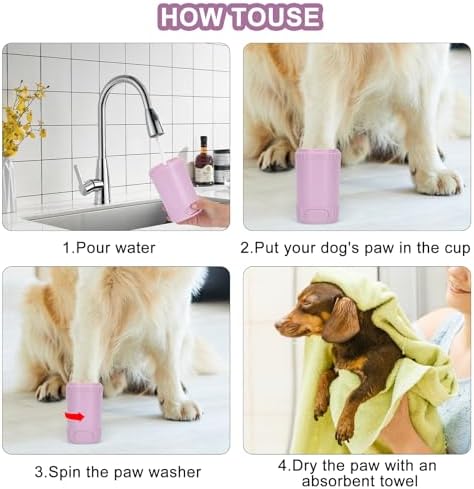 Dog Paw Cleaner, Pet Foot Washer for Small Medium Dogs Cat, Grooming Essentials to Wash Muddy Puppy Feet (Pink)