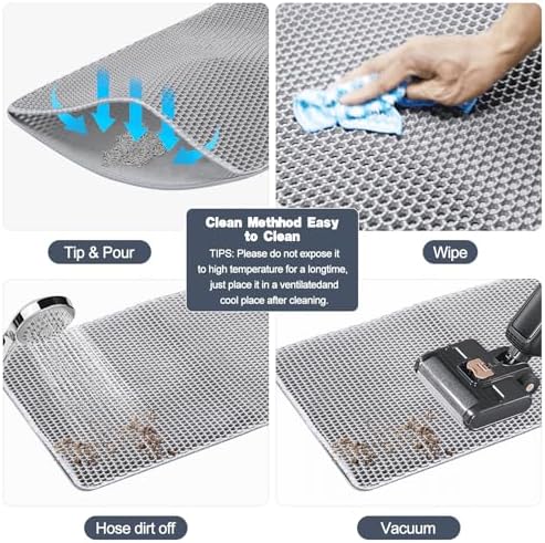 Cat Litter Mat 30"x24" Double Layer Waterproof & Non-Slip - Honeycomb Washable EVA Large Litter Mat for Scatter Control, Urine Proof Litter Trapping Mat for Litter Box(Light Grey)