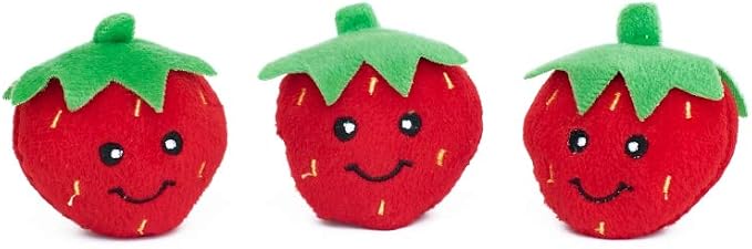 ZippyPaws Zippy Burrows Interactive Dog Toys - 3 Pack Food Miniz Refills for Hide and Seek Dog Toys, Plush Dog Puzzles and Colorful Squeaky Dog Toys, Strawberries