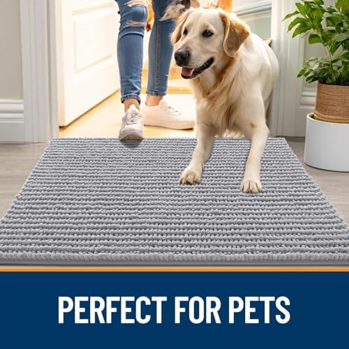 OLANLY Dog Door Mat for Muddy Paws 44x32, Extra Absorbent Chenille Mud Mat