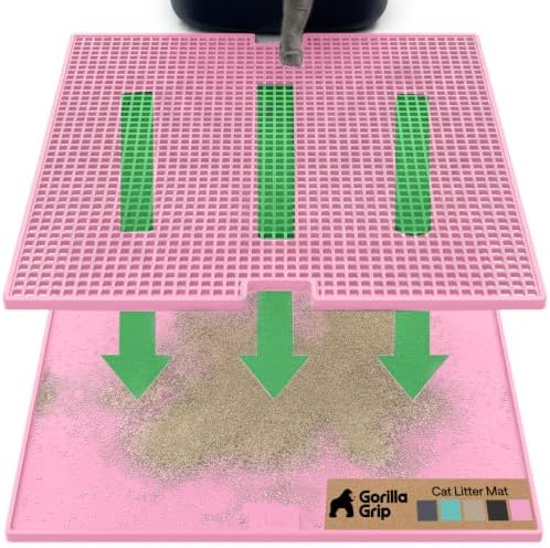 GORILLA GRIP Cat Litter Box Mat, Dual Layer Silicone Tray, 35x23, Pink