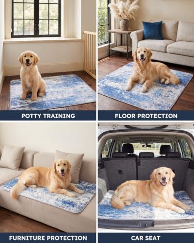 Yoofoss Washable Pee Pads for Dogs and Cats, Super Absorbent Reusable Dog Training Pads with Waterproof, Non-Slip Backing, Abstract Blue Gray, 24x36 Inch,2 Pack