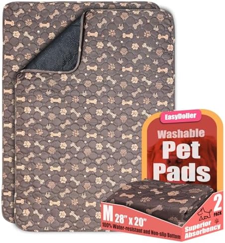 Washable Pee Pads for Dogs - 2 Pcs 20"x28" Brown Superior Reusable Puppy Pet Training Pad - Waterproof Dog Pee Pad Protects Against Urine Leakage Non-Slip Grip Prevents Slipping & Bunching