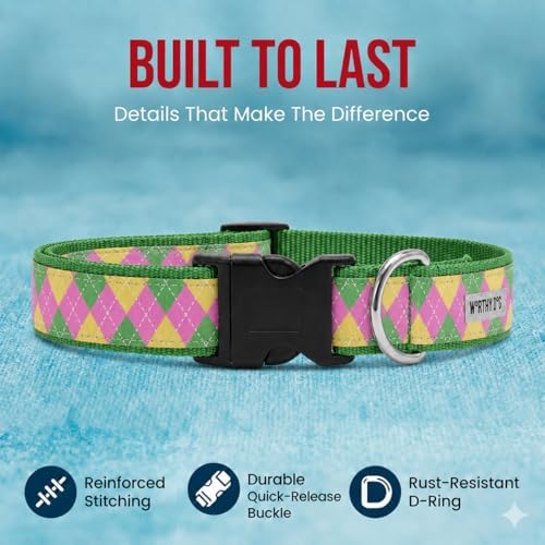 THE WORTHY DOG Summer Print, Adjustable Dog Collar, Large Dogs, Argyle