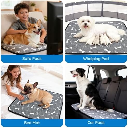 2 Pack Washable Pee Pads for Dogs, Reusable Puppy Pads, Absorbent & Leakproof Potty Pads for Dogs and Cats, Non-Slip Pet Training Pads for Whelping Playpen Crate, Gray 20"x28"
