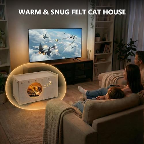 Cat House for Indoor Cats, Scratch Resistance Cat Cave Bed, Felt Peekaboo Cat Hideaway for Large & Multiple Cats Up to 22Lbs, Cream