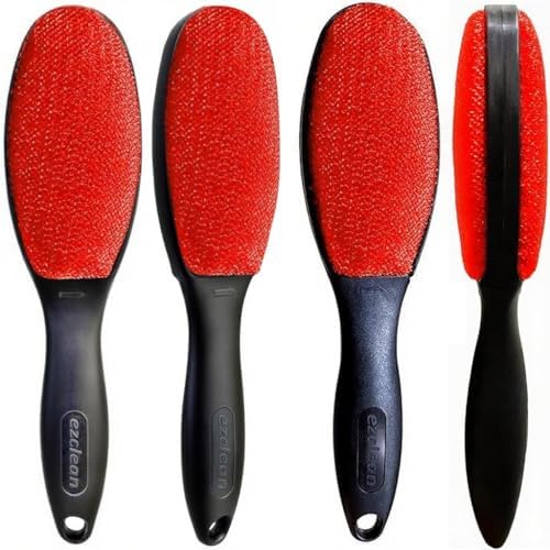 EZCLEAN 4-Pack Red Color Velvet Lint Brush for Clothes Furniture Couch, Pet Hair Remover, Reusable Double Sided Fabric Brush