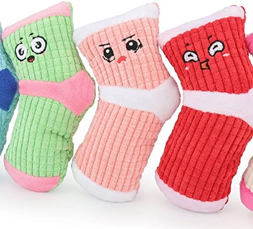 Squeaky Dog Toys, Pet Funny Stuffed Plush Cute Socks Birthday Gift Chew Toys for Small Medium Dogs(Pink White)