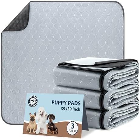 Washable Pee Pads for Dogs, Reusable Puppy Pads 39x39, 3 Pack, White Grey