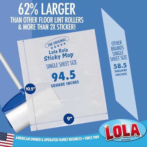 LOLA Rola Sticky Mop Refills, Giant Adhesive Roller, Traps Dirt, Dust & Hair, 30 Sheets, Pet Hair Remover, Floor & Carpet Cleaner, 1 Pack