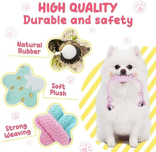 XIUGOAL Pink Puppy Toys for Boredom - 23 Pack Puppy Chew Toys for Teething, Interactive Dog Toys for Puppies, Cute Small Dog Toys with Treat Ball, Squeaky Dog Chew Toys and Ropes