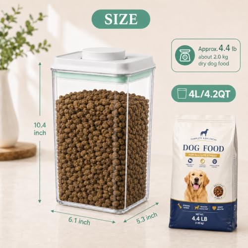 Pet Dog-Cat Airtight Food Storage-Container - 4.2Qt/4L jar(2Pc) with lid and 1/4Cup scoop | Holds 6–10 pounds of dry pet food | BPA-Free