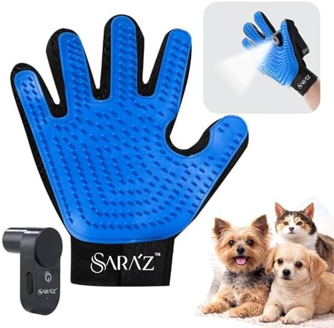 Sara'z Upgraded Pet Grooming Spray Glove with Built-in Water Mister for Dogs, Cats & Horses - 2-in-1 Silicone Deshedding & Massage Glove, Anti-Static Fine Mist Sprayer (Blue)