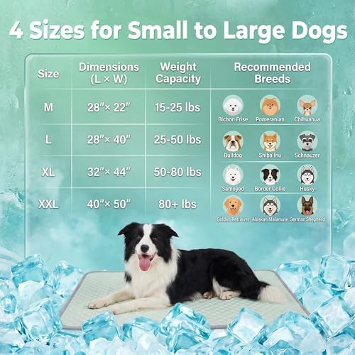 PatiencET Dog Cooling Mat, 22 x 28 in No-Gel Cooling Pad for Small Dogs, Puppies and Cats, Cool Touch Pet Mat with Ice-Dot Texture, Washable Summer Crate Pad for Floor, Sofa, Car, Light Green