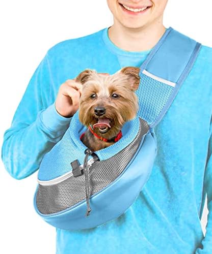 Cuddlissimo Small Dog Sling Carrier, Pet Cat Sling, Puppy Pouch - Blue-S