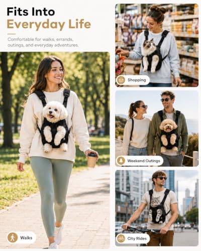 Cat Carrier Backpack, Adjustable Front Pet Carrier with Legs Out Design for Small Medium Dogs Cats 5-18 Lbs, Soft Wearable Dog Chest Sling Pouch for Hiking Camping Travel Cycling Outdoors